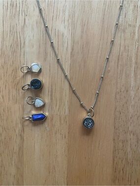 Gold Tone Drusy Pendant Necklace with 5 Interchangeable Charms